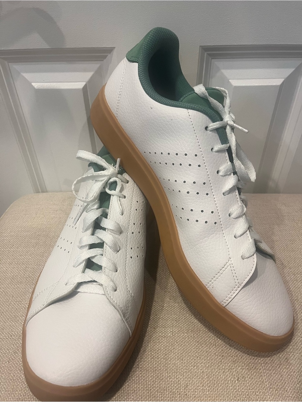 ADIDAS MEN'S CLOUDFOAM SNEAKERS- GREEN & WHITE- SIZE 13